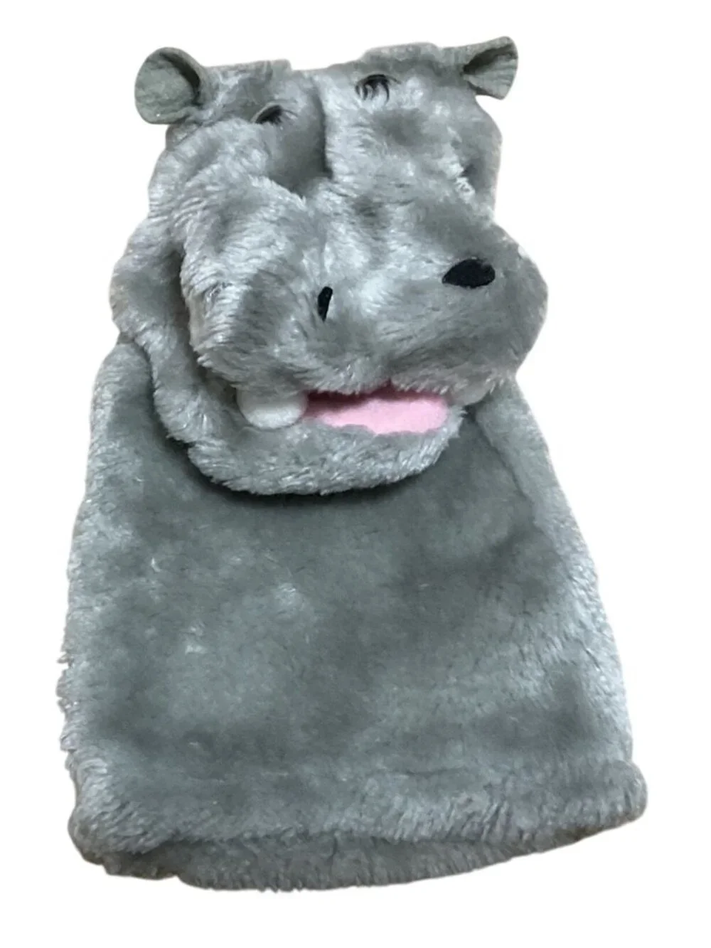 Vintage 1977 Dakin Plush Hippo Hand Puppet Gray Soft Toy Made In Korea
